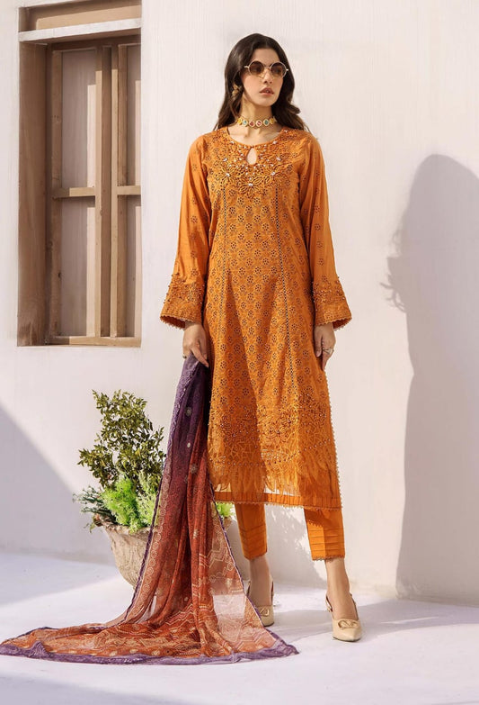 Pure Lawn Rust Embroidered Dress - LL245