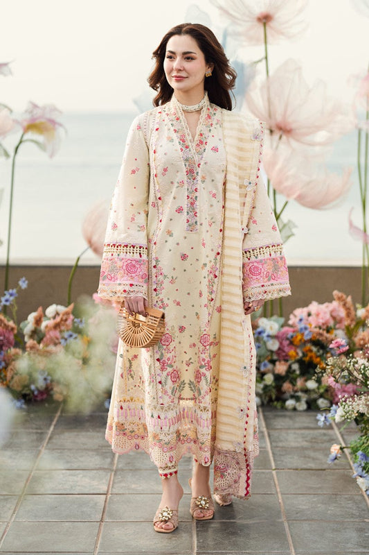 Pure Lawn Cream Embroidered Dress - LL240