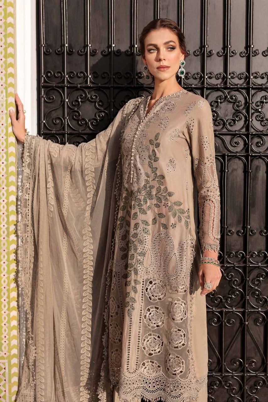 Pure Lawn Skin Brown Embroidered Dress - LL235