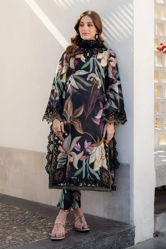 Pure Lawn Black Multi Embroidered Dress - LL233