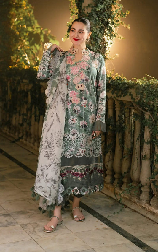 Pure Lawn Pista Green Embroidered Dress - LL231