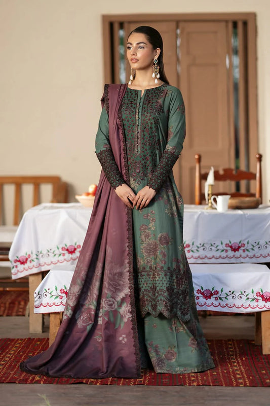 Pure Lawn Dark Green Embroidered Dress - LL228