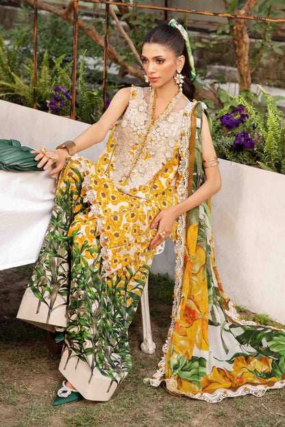 Pure Lawn Yellow & White Embroidered Dress - LL226