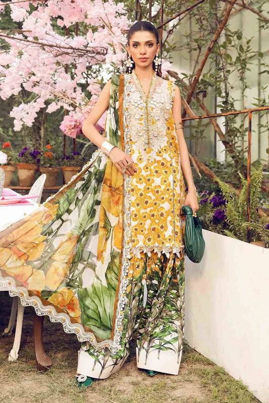 Pure Lawn Yellow & White Embroidered Dress - LL226
