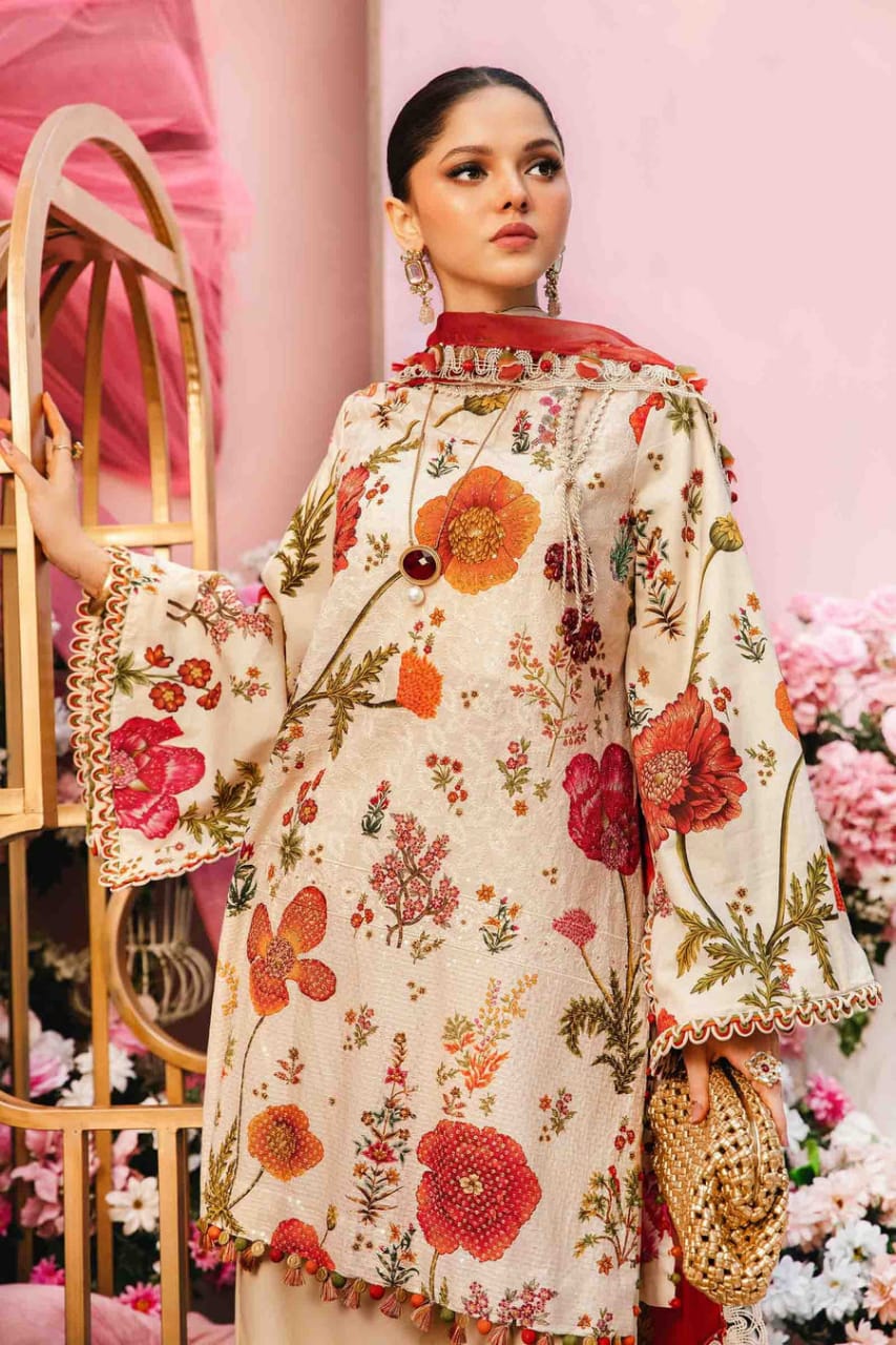 Pure Lawn Beige Embroidered Dress : LL285