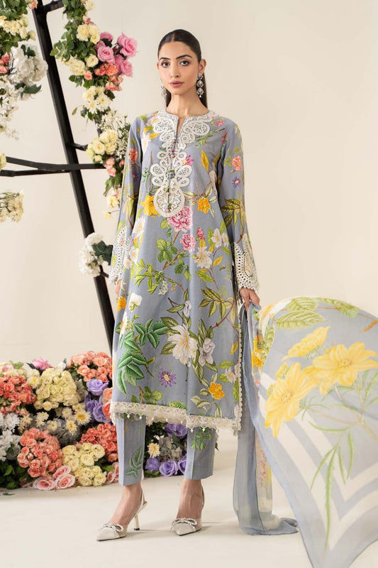 Pure Lawn Grey Lawn Embroidered Dress - LL304