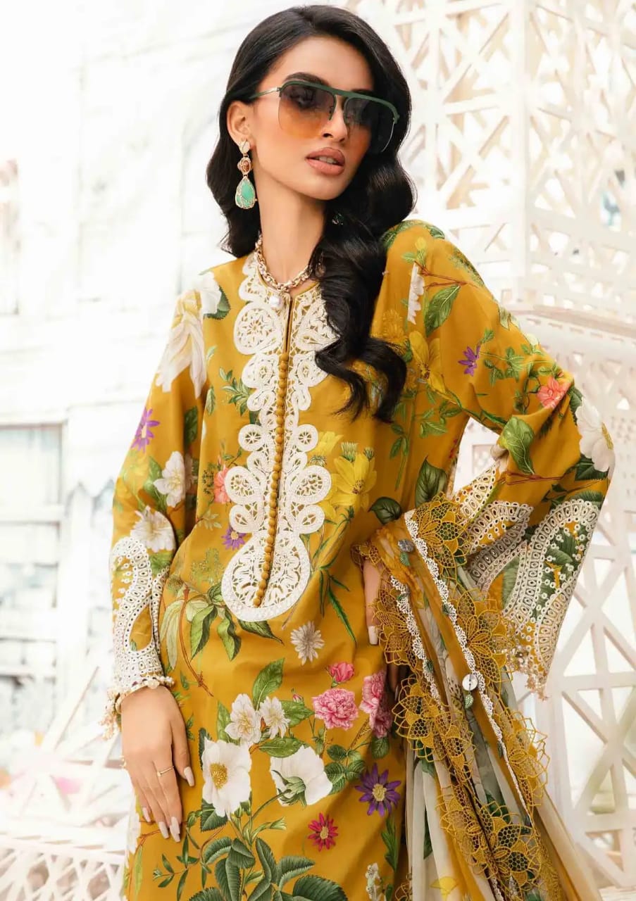 Pure Lawn Mustard Lawn Embroidered Dress - LL305