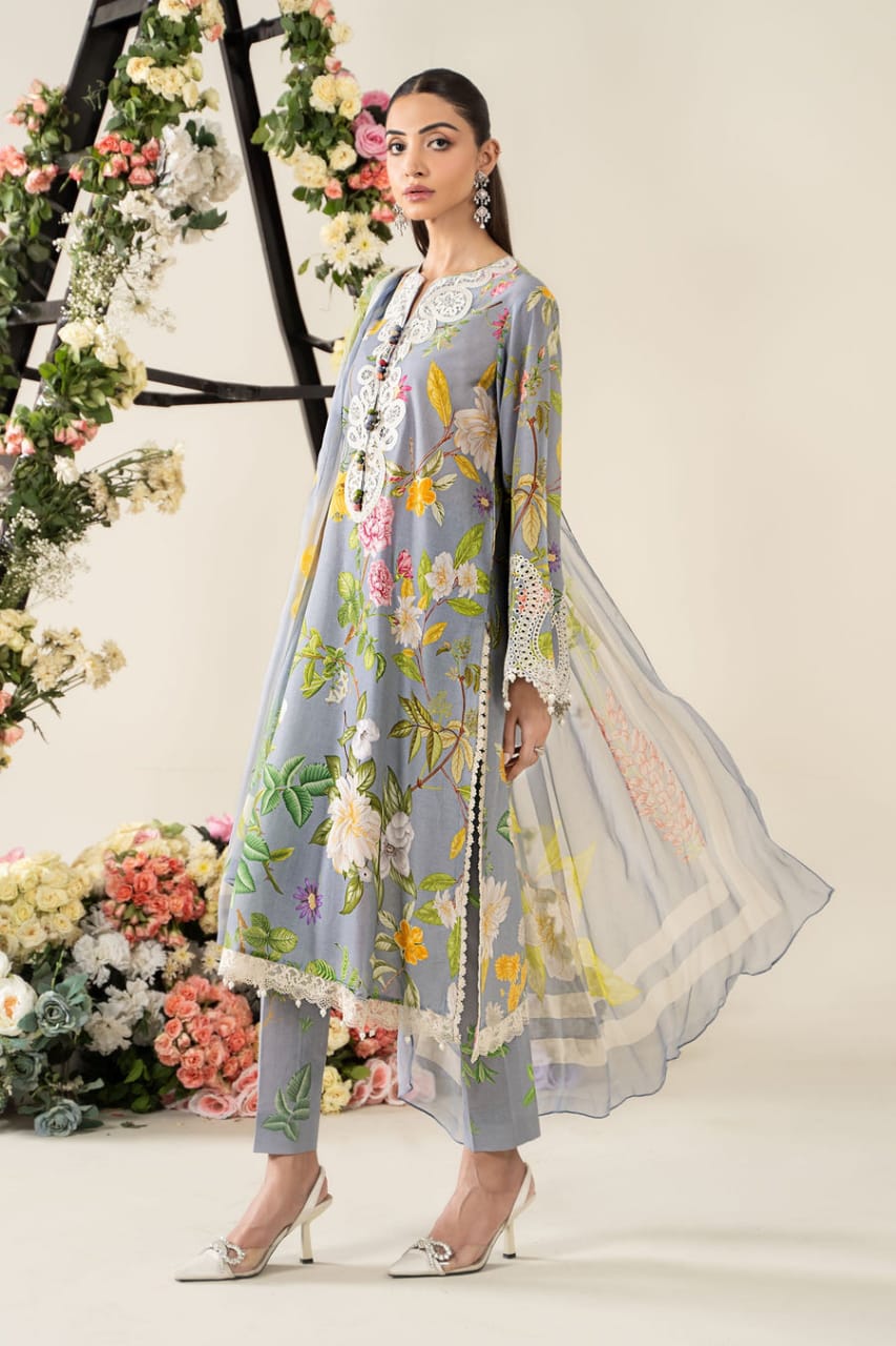 Pure Lawn Grey Lawn Embroidered Dress - LL304