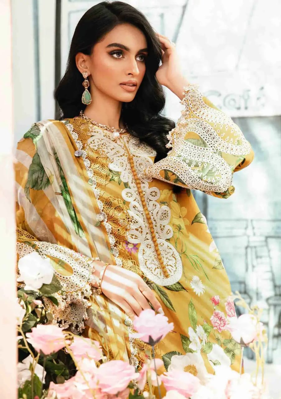 Pure Lawn Mustard Lawn Embroidered Dress - LL305