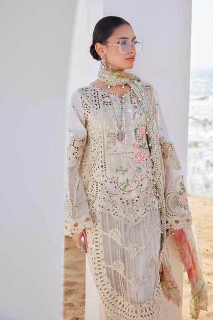 Pure Lawn Off White Chickenkari Dress : LL294