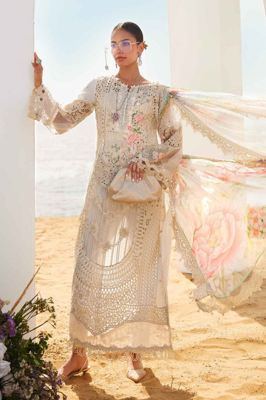 Pure Lawn Off White Chickenkari Dress : LL294