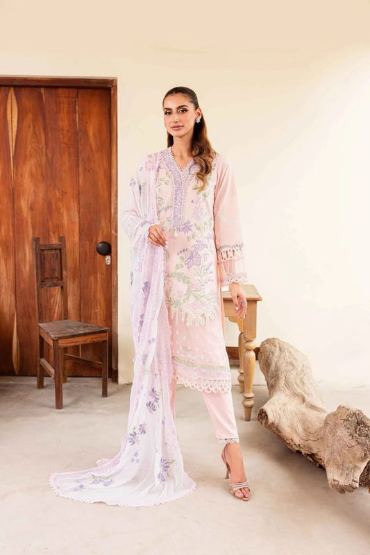 Pure Lawn Peach Pink Embroidered Dress : LL293