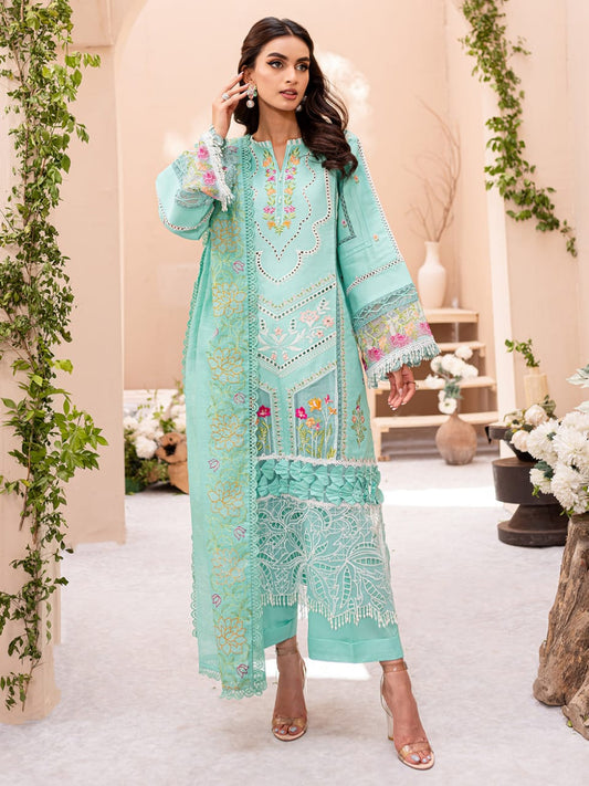 Pure Lawn Aqua Green Embroidered Dress : LL291
