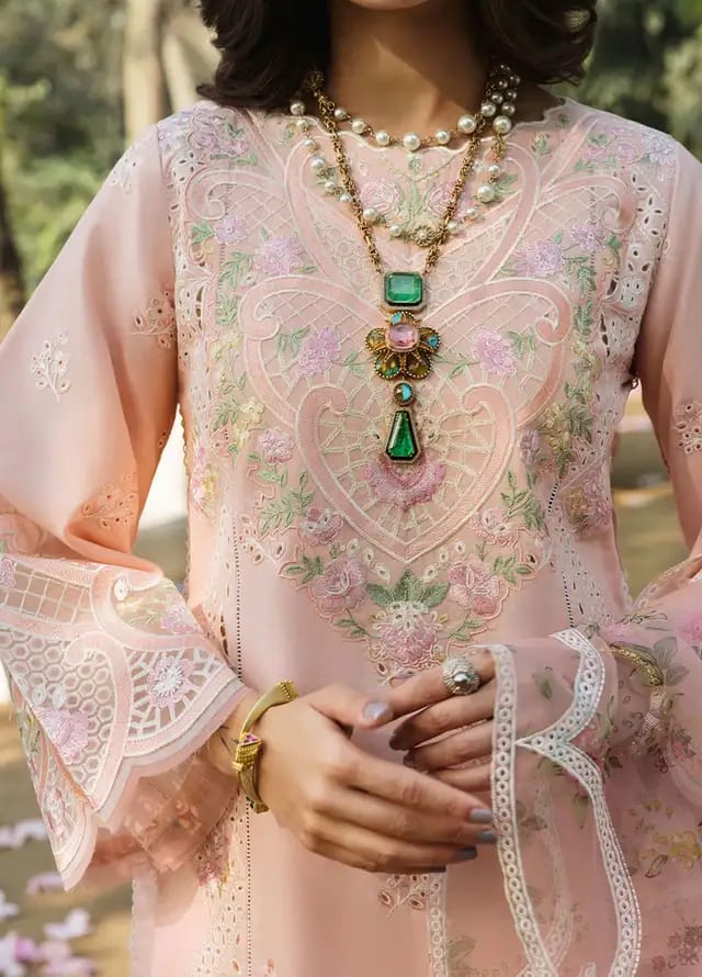 Pure Lawn Peach Embroidered Dress - LL326