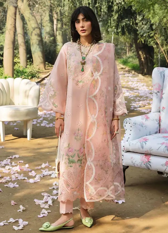 Pure Lawn Peach Embroidered Dress - LL326