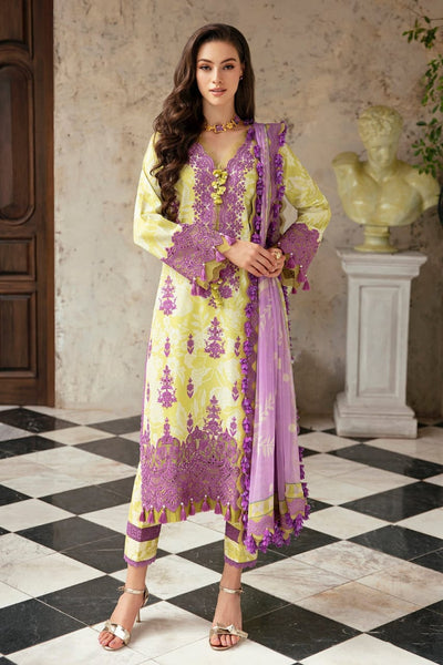 Pure Lawn Pink & Yellow Floral Embroidered Dress - LL325