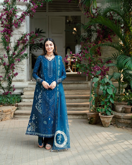Pure Lawn Blue Chickenkari Dress : LL300