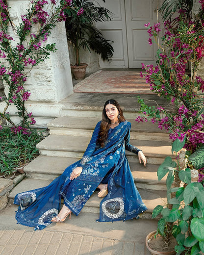 Pure Lawn Blue Chickenkari Dress : LL300