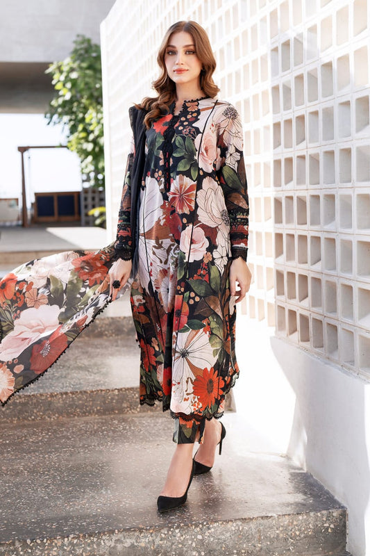 Pure Lawn Black Multi Embroidered Dress - LL311