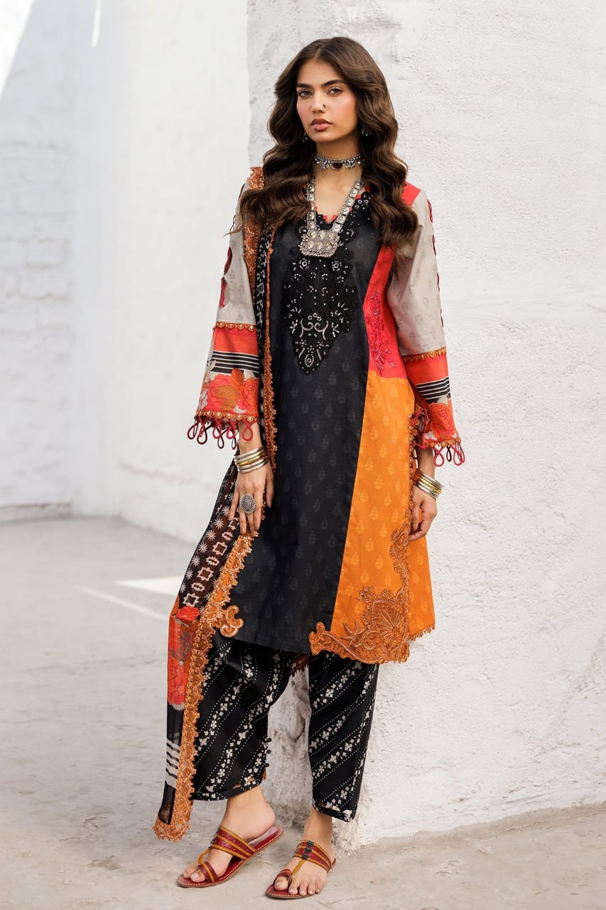 Pure Lawn Black Embroidered Dress - LL327