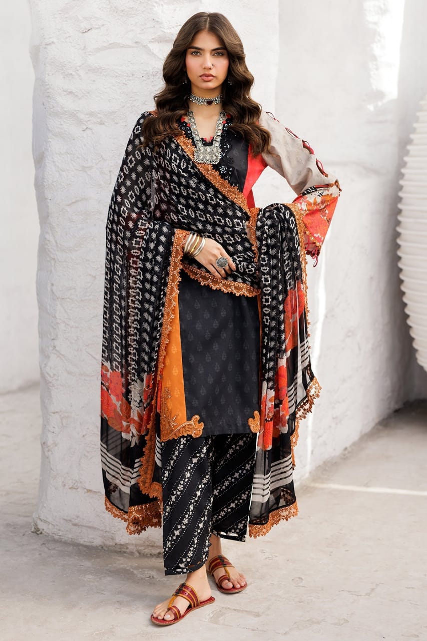 Pure Lawn Black Embroidered Dress - LL327