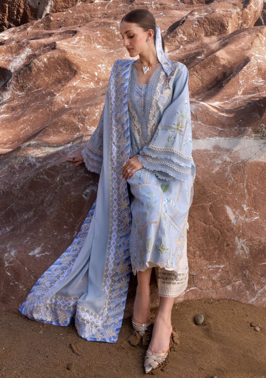 Pure Lawn Sky Blue Embroidered Dress - LL312