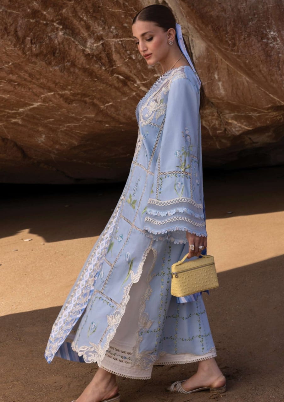 Pure Lawn Sky Blue Embroidered Dress - LL312