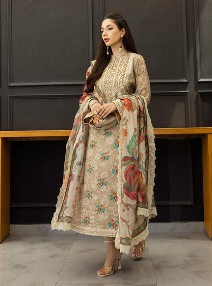 Pure Lawn Skin Embroidered Dress - LL329