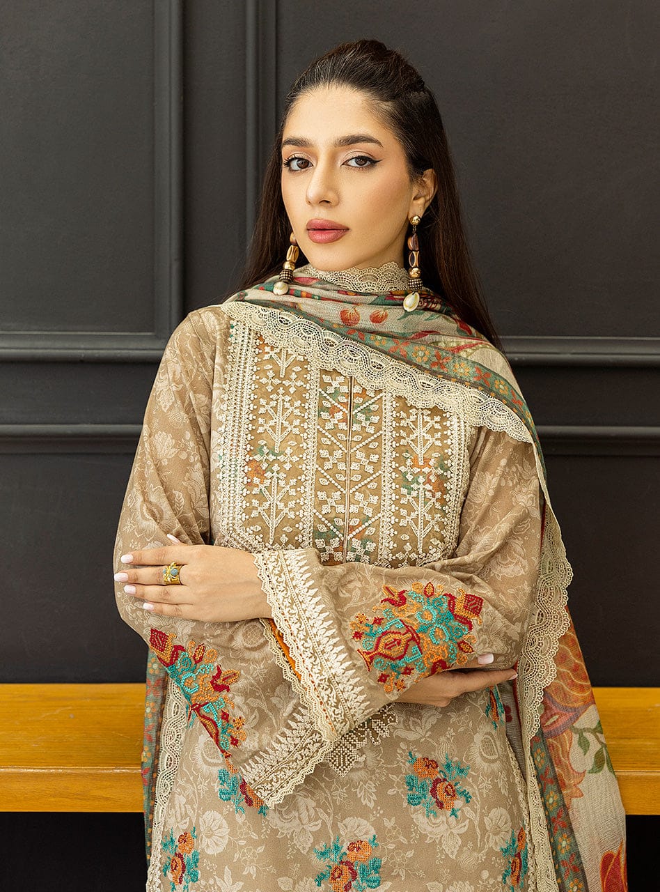 Pure Lawn Skin Embroidered Dress - LL329