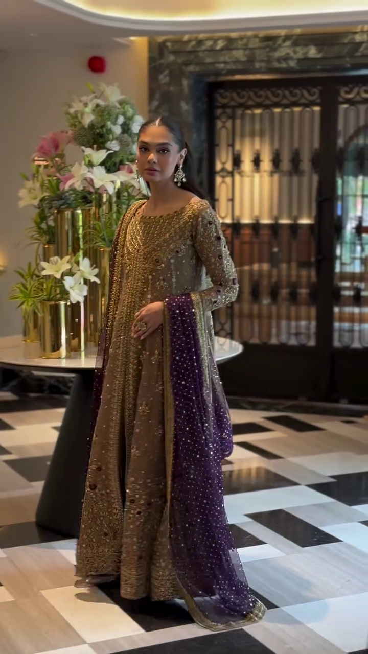 Pure Mysoori Tobacco & Purple Embroidered Dress - WW304