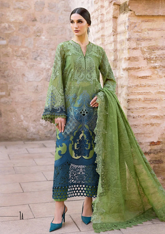 Pure Lawn Pista & Teal Blue Embroidered Dress : LL280