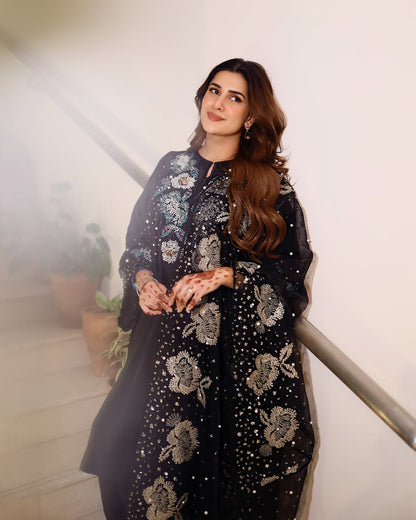 Pure Lawn Black Embroidered Dress : LL281