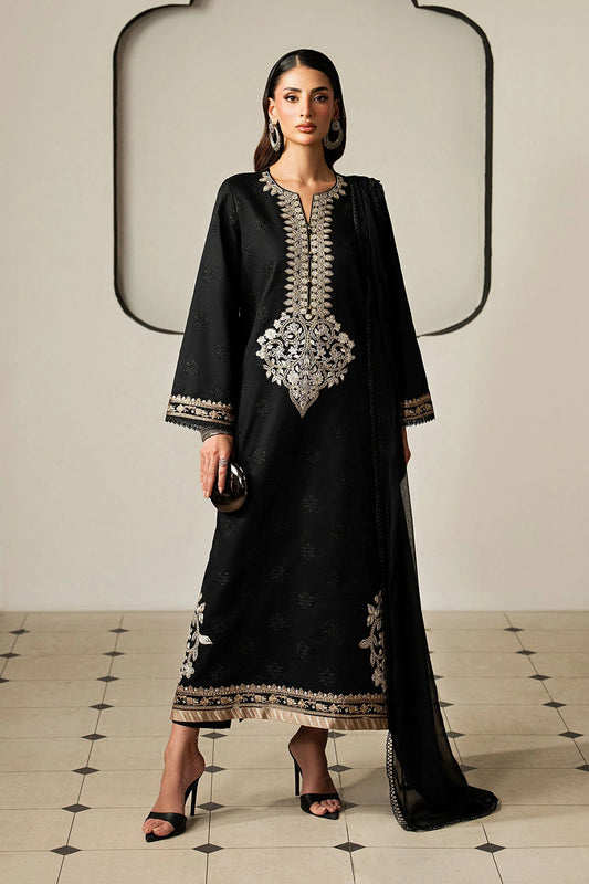 Pure Luxury Black Lawn Embroidered Eid Outfit - LL453