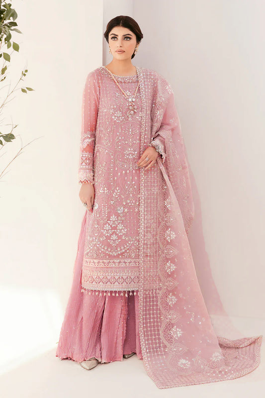 Pure Net Flamingo Pink Embroidered Dress - WW288