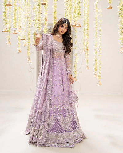 Pure Chiffon Lilac Embroidered Maxi Style Dress - WW569