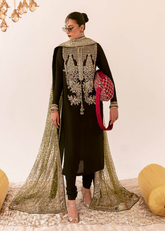 Pure Velvet Black Embroidered Dress - VC004