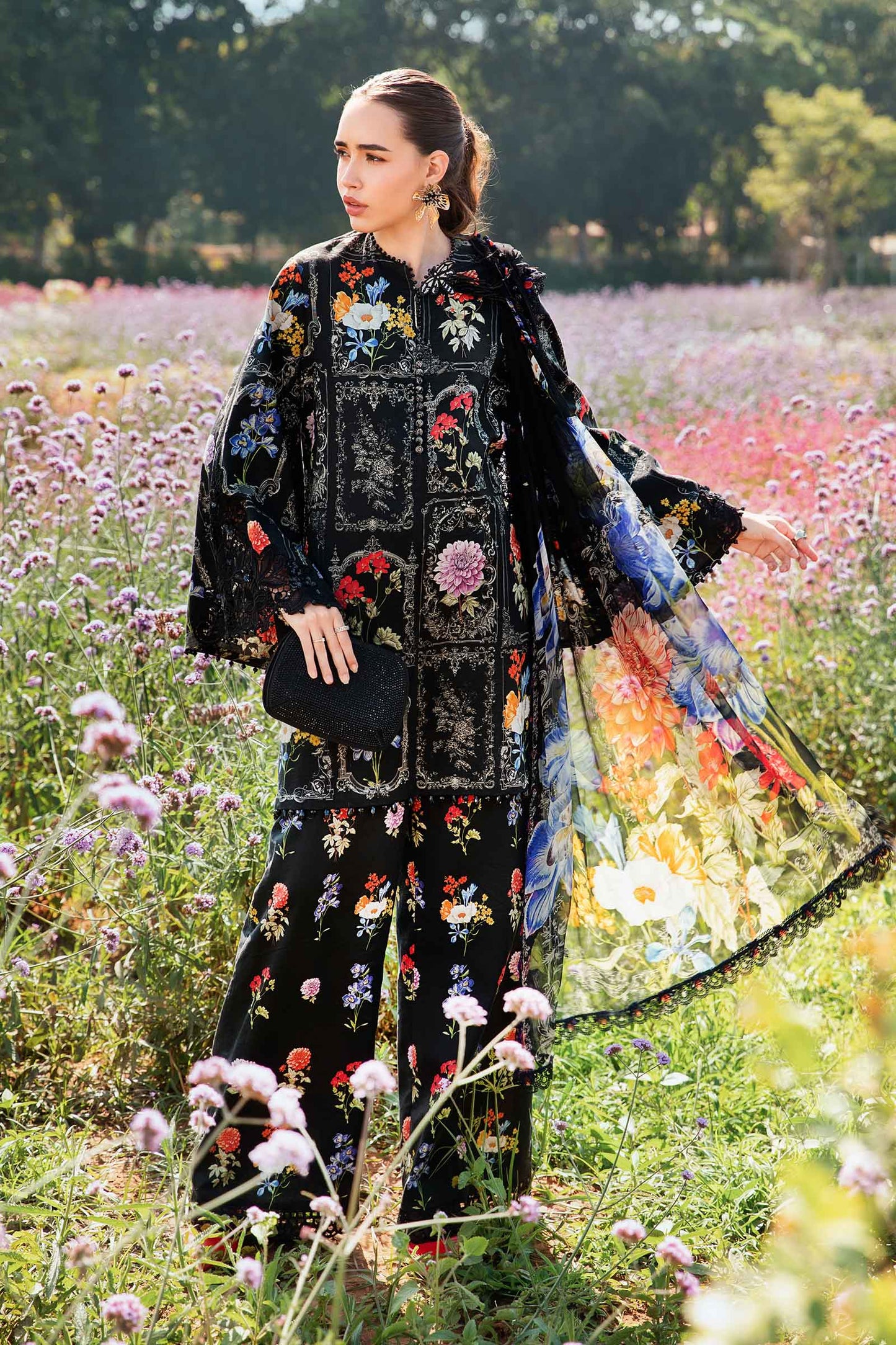 Pure Lawn Black Multi Embroidered Dress - LL373