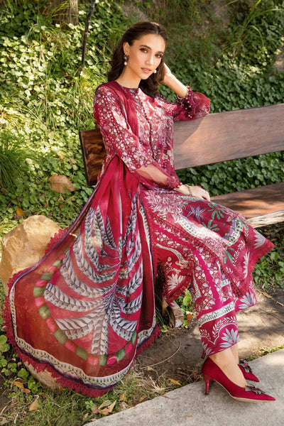 Pure Lawn Red Embroidered Dress - LL374