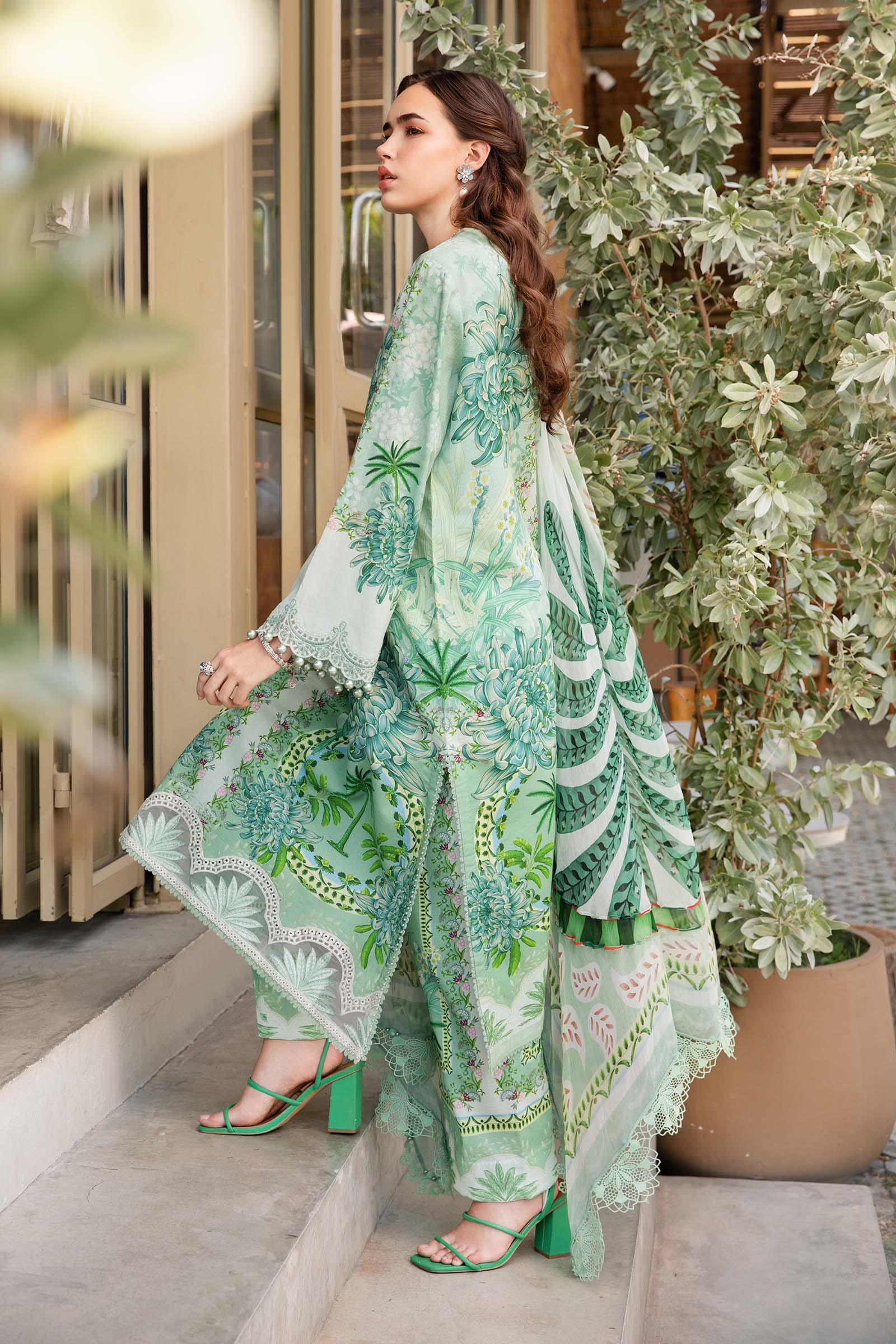 Pure Lawn Green Embroidered Dress - LL375
