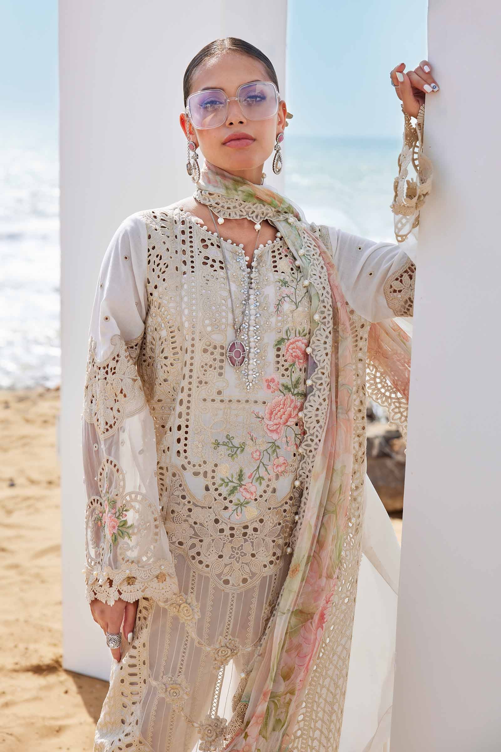 Pure Lawn Off White Chickenkari Dress - LL381