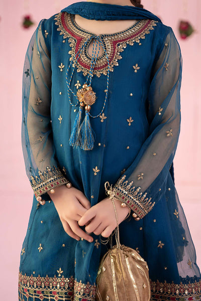 Pure Chiffon Embroidered Teal Kids Outfit - RS005