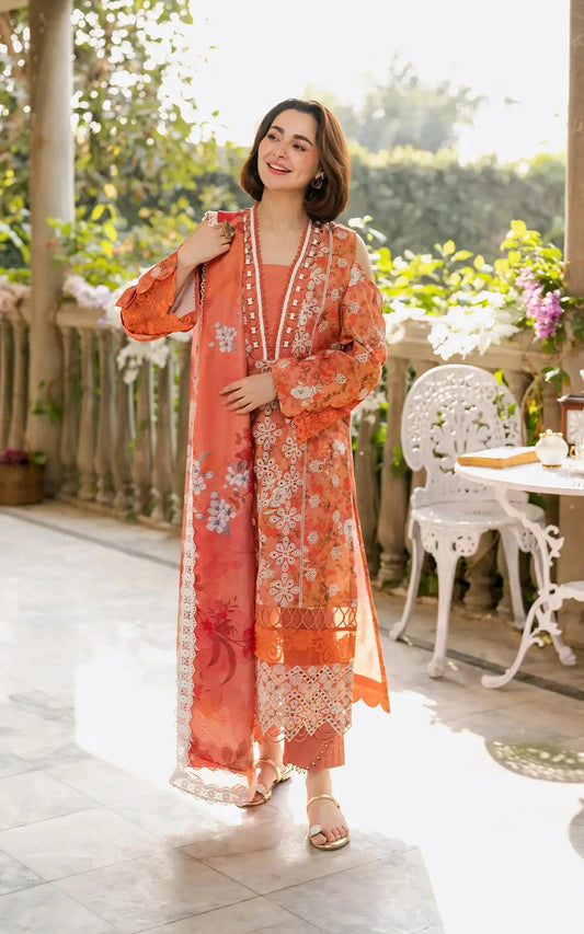 Pure Swiss Lawn Orange Chickenkari Dress - LL247