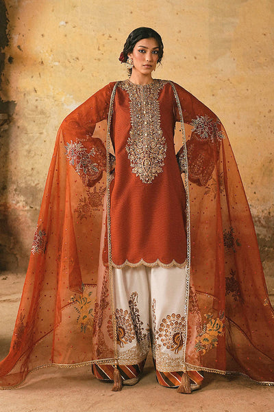 Pure Raw Silk Rust Orange Embroidered Dress - WW601