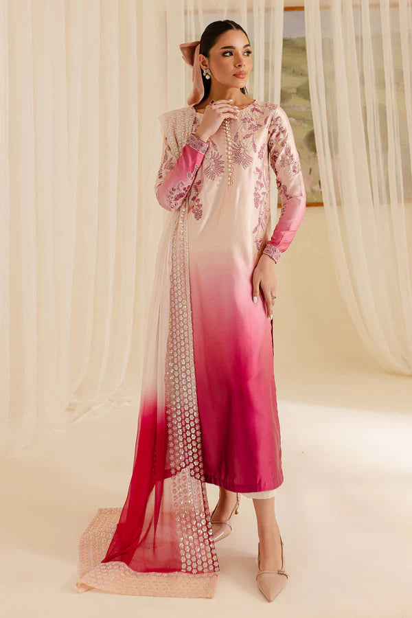 Pure Raw Silk White Embroidered Dress - WW319