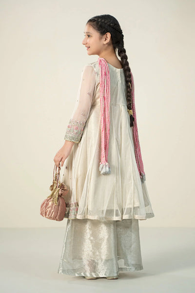 Pure Chiffon Embroidered Pearl White Kids Outfit - RS003