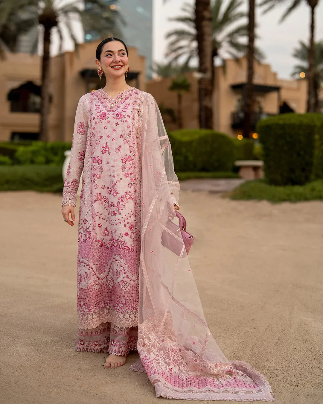Pure Luxury Lawn Baby Pink Embroidered Eid Outfit - LL460