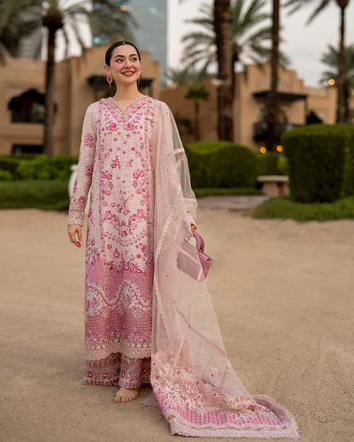 Pure Luxury Lawn Baby Pink Embroidered Eid Outfit - LL460