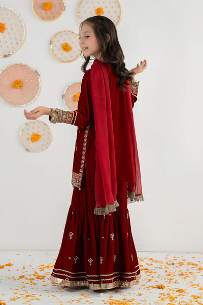 Pure Chiffon Embroidered Mahroon Kids Outfit - RS006