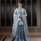 Pure Chiffon Blue Embroidered Wedding Maxi Dress - WW503