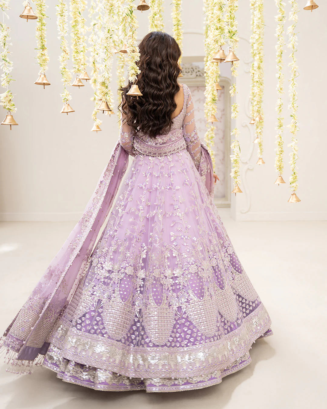Pure Chiffon Lilac Embroidered Maxi Style Dress - WW569